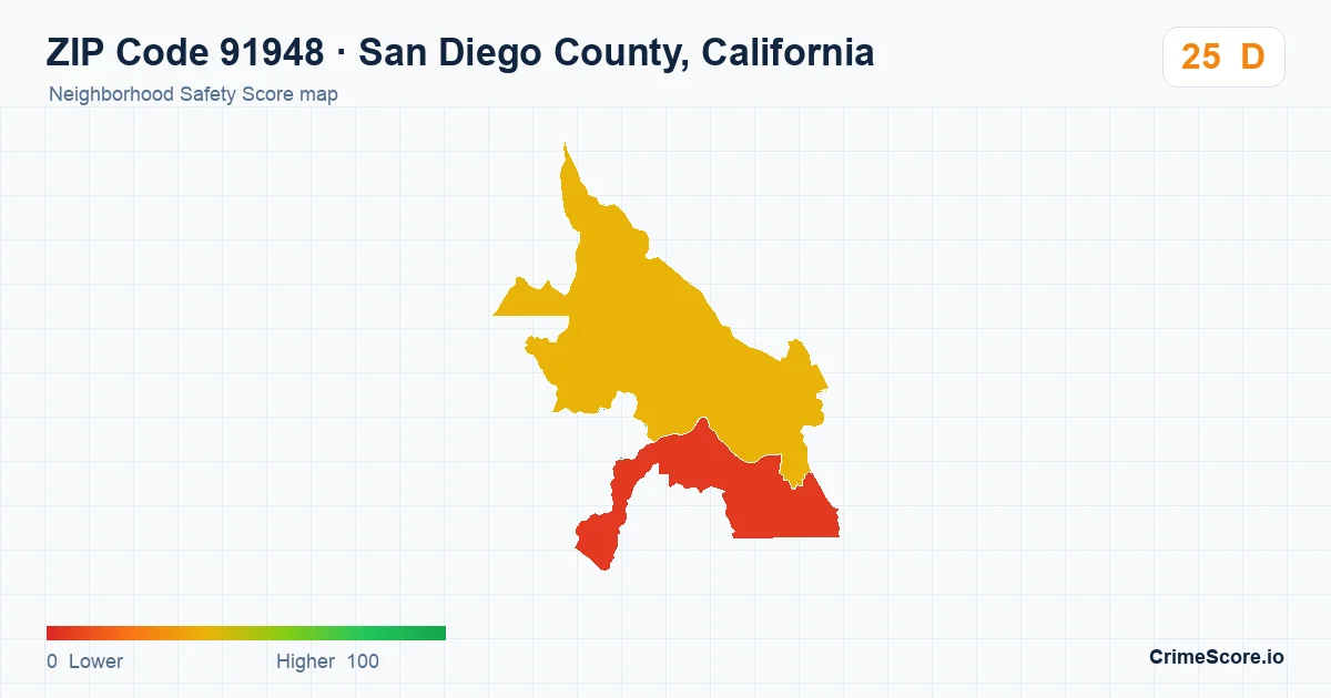 ZIP Code 91948 in San Diego County, California neighborhood Safety Score map