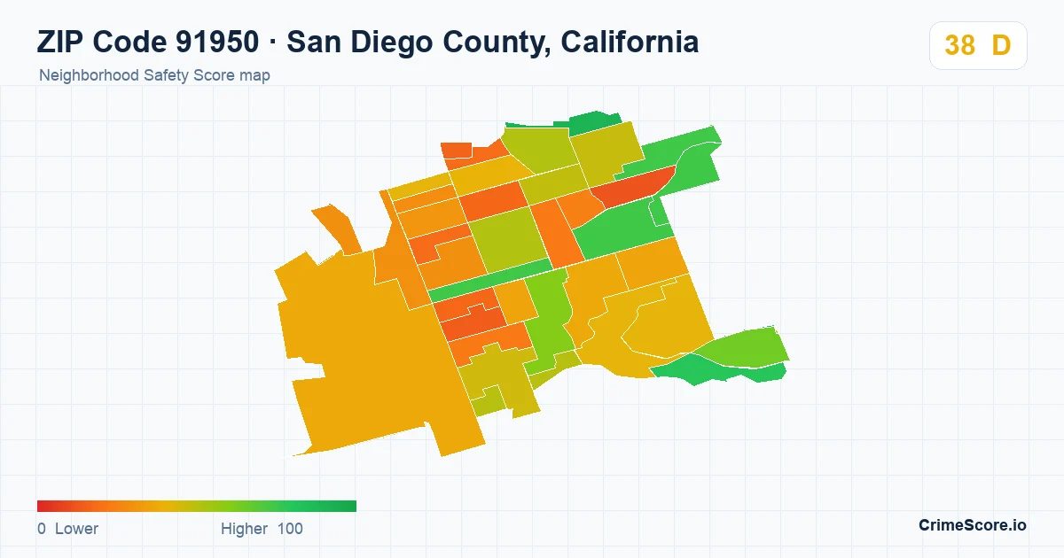 ZIP Code 91950 in San Diego County, California neighborhood Safety Score map