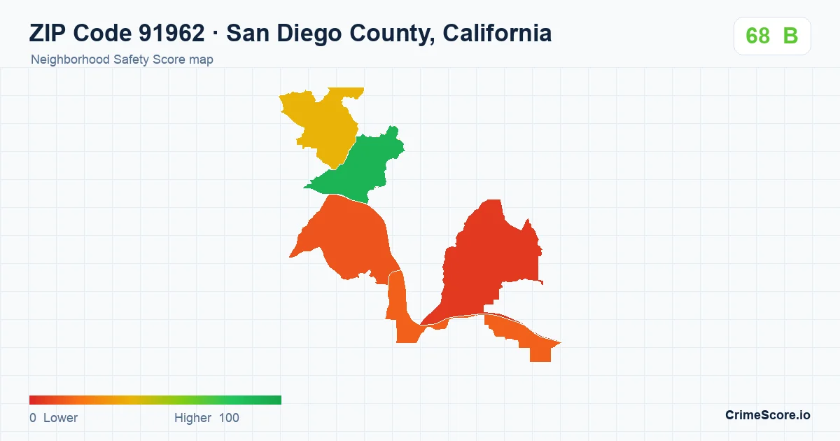 ZIP Code 91962 in San Diego County, California neighborhood Safety Score map