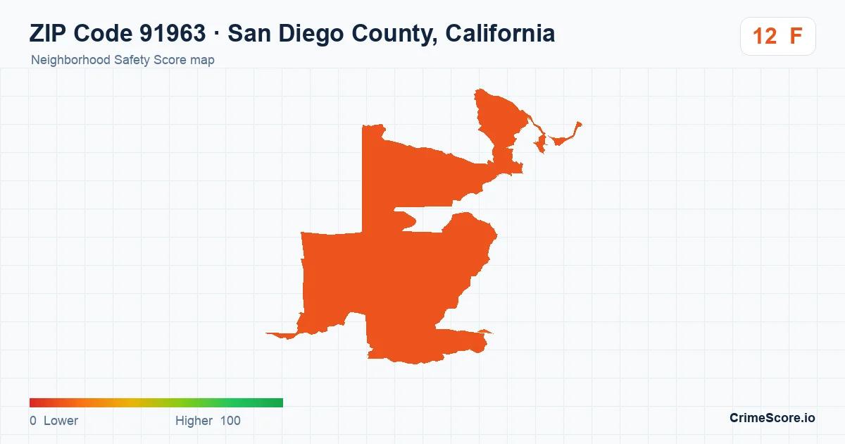ZIP Code 91963 in San Diego County, California neighborhood Safety Score map