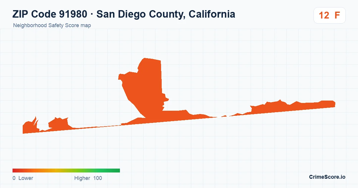 ZIP Code 91980 in San Diego County, California neighborhood Safety Score map