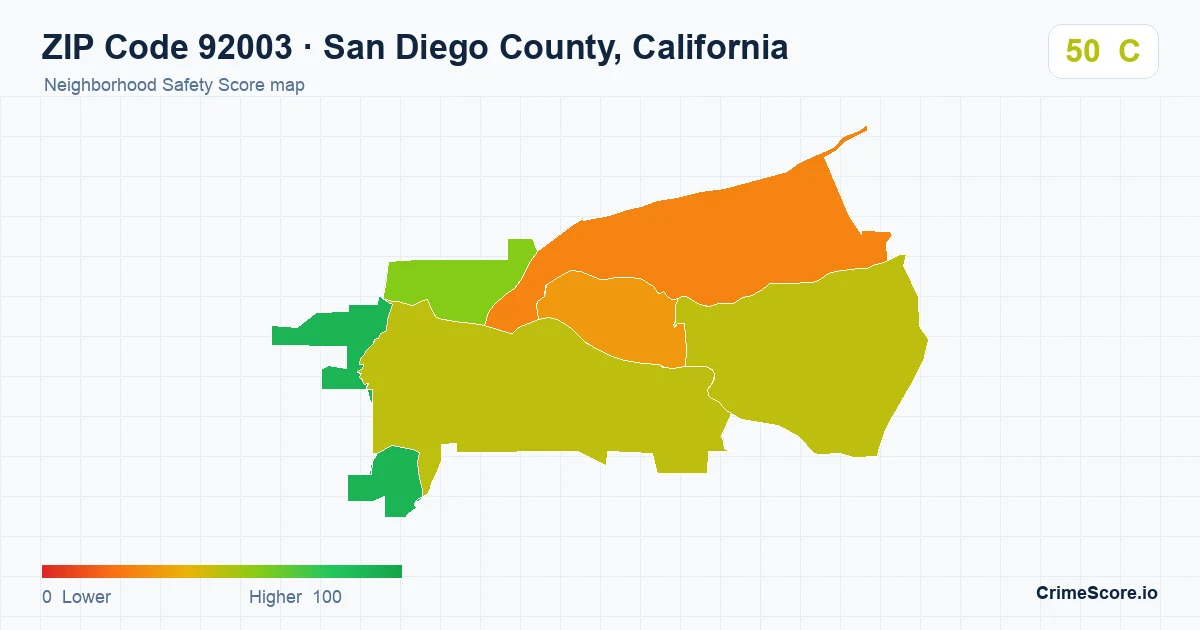 ZIP Code 92003 in San Diego County, California neighborhood Safety Score map