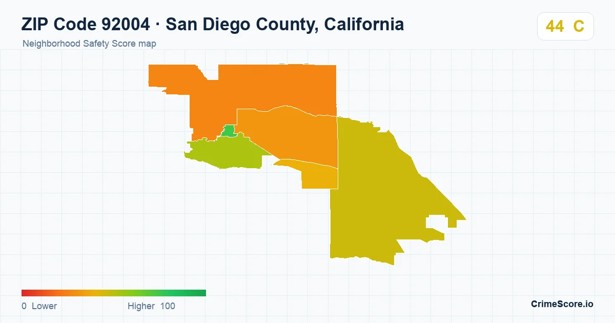 ZIP Code 92004 in San Diego County, California neighborhood Safety Score map