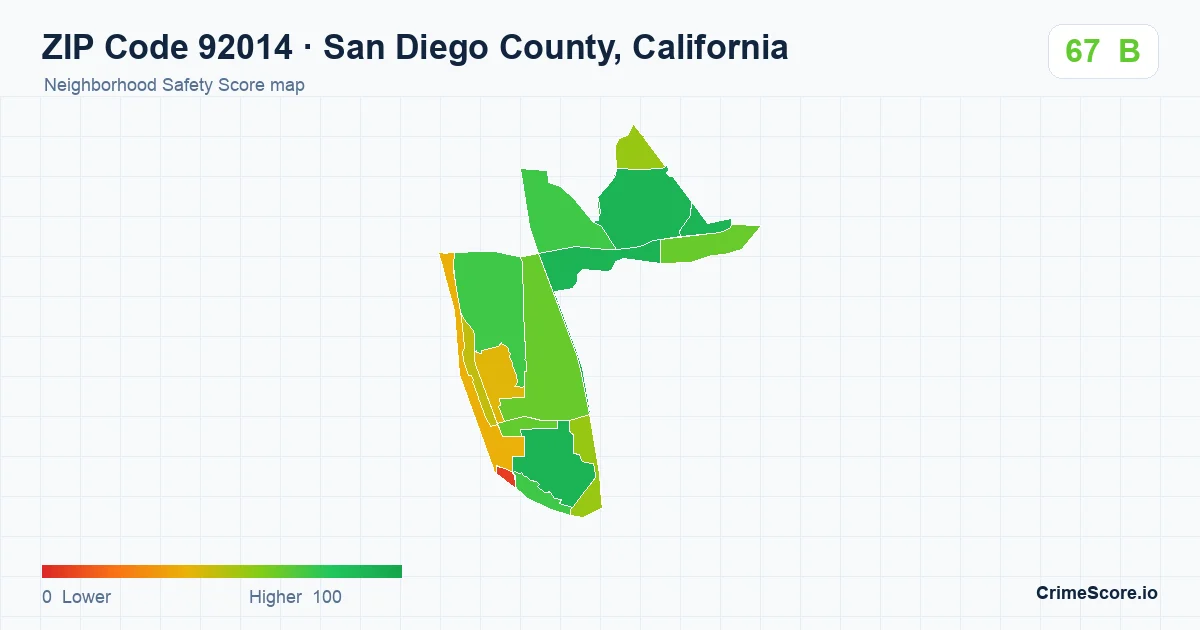ZIP Code 92014 in San Diego County, California neighborhood Safety Score map
