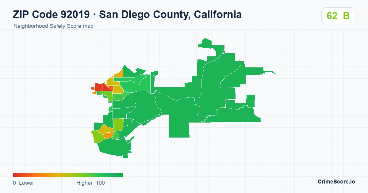 ZIP Code 92019 in San Diego County, California neighborhood Safety Score map