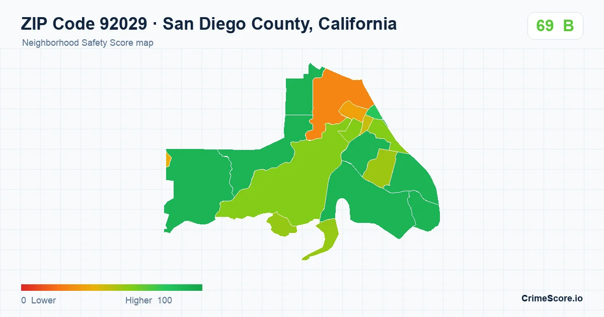ZIP Code 92029 in San Diego County, California neighborhood Safety Score map