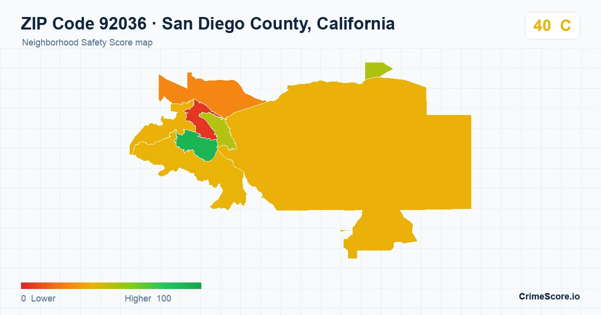 ZIP Code 92036 in San Diego County, California neighborhood Safety Score map