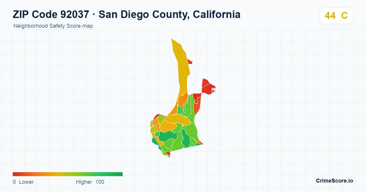 ZIP Code 92037 in San Diego County, California neighborhood Safety Score map