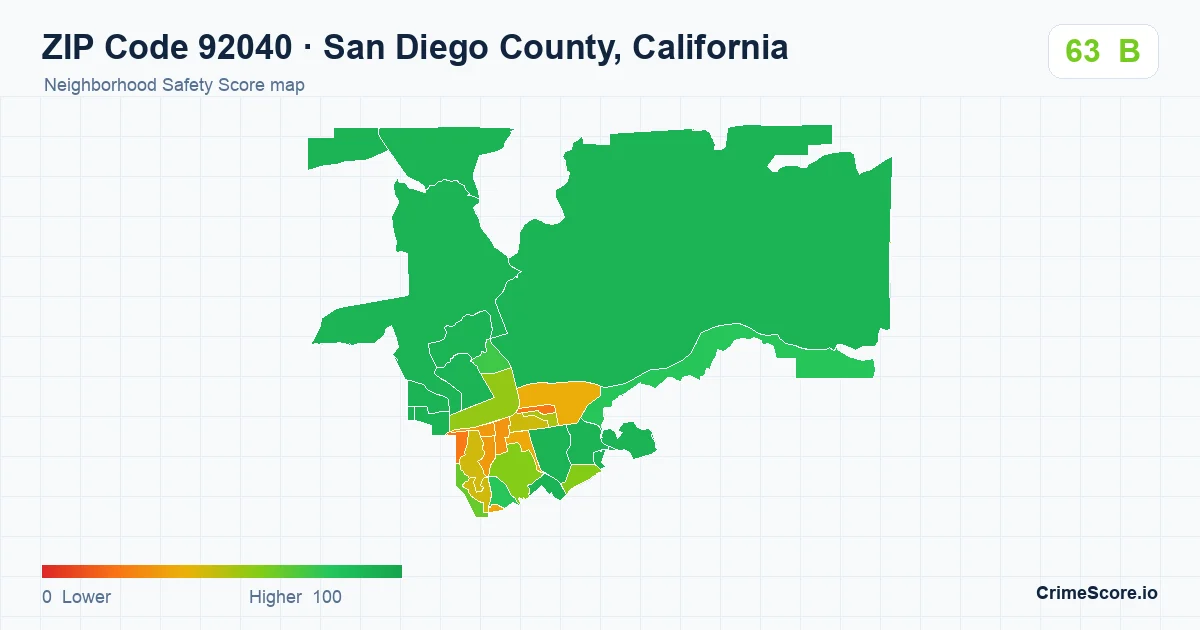 ZIP Code 92040 in San Diego County, California neighborhood Safety Score map