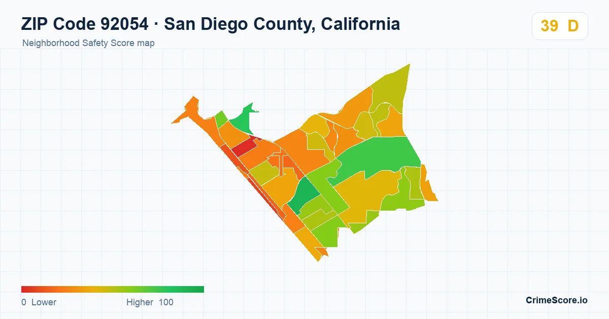 ZIP Code 92054 in San Diego County, California neighborhood Safety Score map