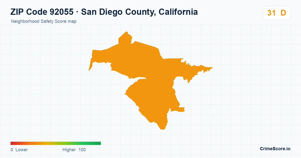 ZIP Code 92055 in San Diego County, California neighborhood Safety Score map