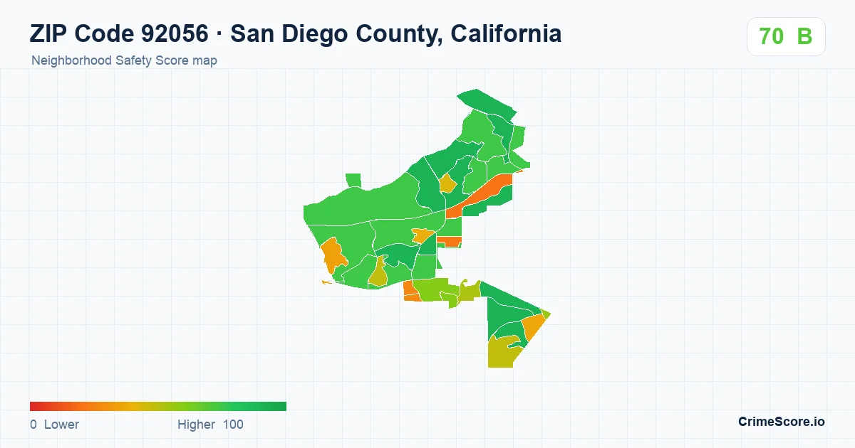 ZIP Code 92056 in San Diego County, California neighborhood Safety Score map