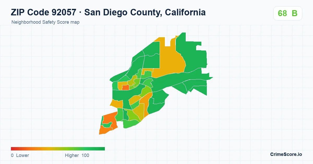 ZIP Code 92057 in San Diego County, California neighborhood Safety Score map