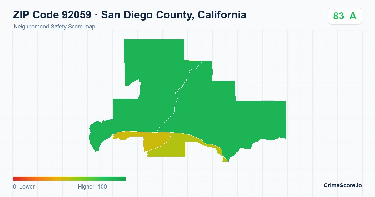 ZIP Code 92059 in San Diego County, California neighborhood Safety Score map