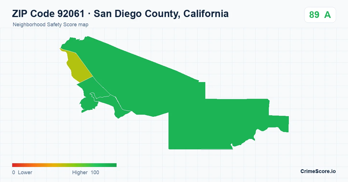 ZIP Code 92061 in San Diego County, California neighborhood Safety Score map