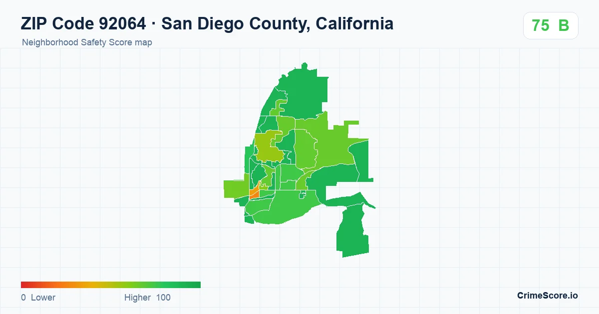 ZIP Code 92064 in San Diego County, California neighborhood Safety Score map