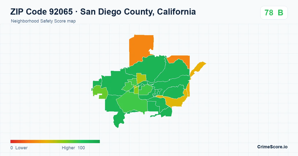 ZIP Code 92065 in San Diego County, California neighborhood Safety Score map