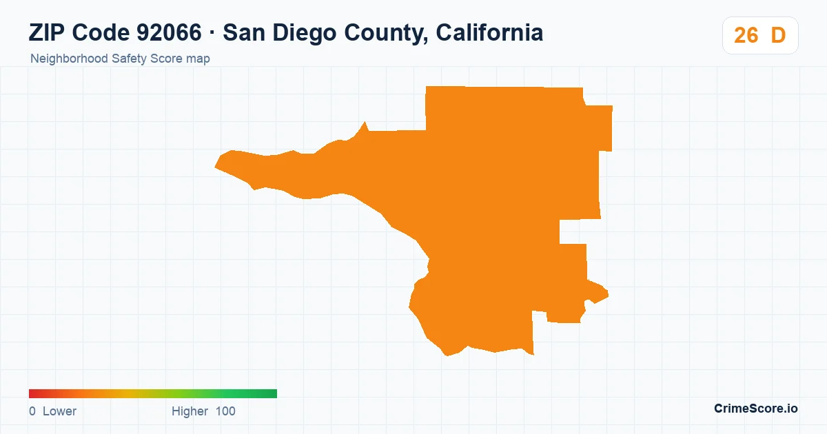 ZIP Code 92066 in San Diego County, California neighborhood Safety Score map