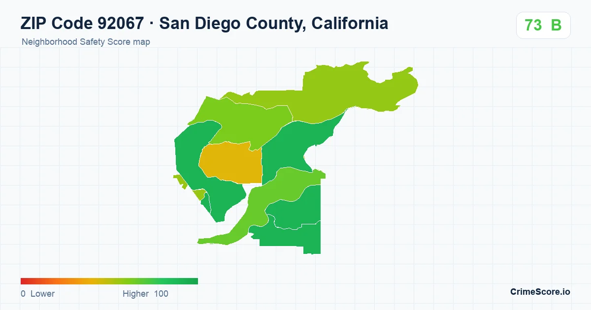 ZIP Code 92067 in San Diego County, California neighborhood Safety Score map