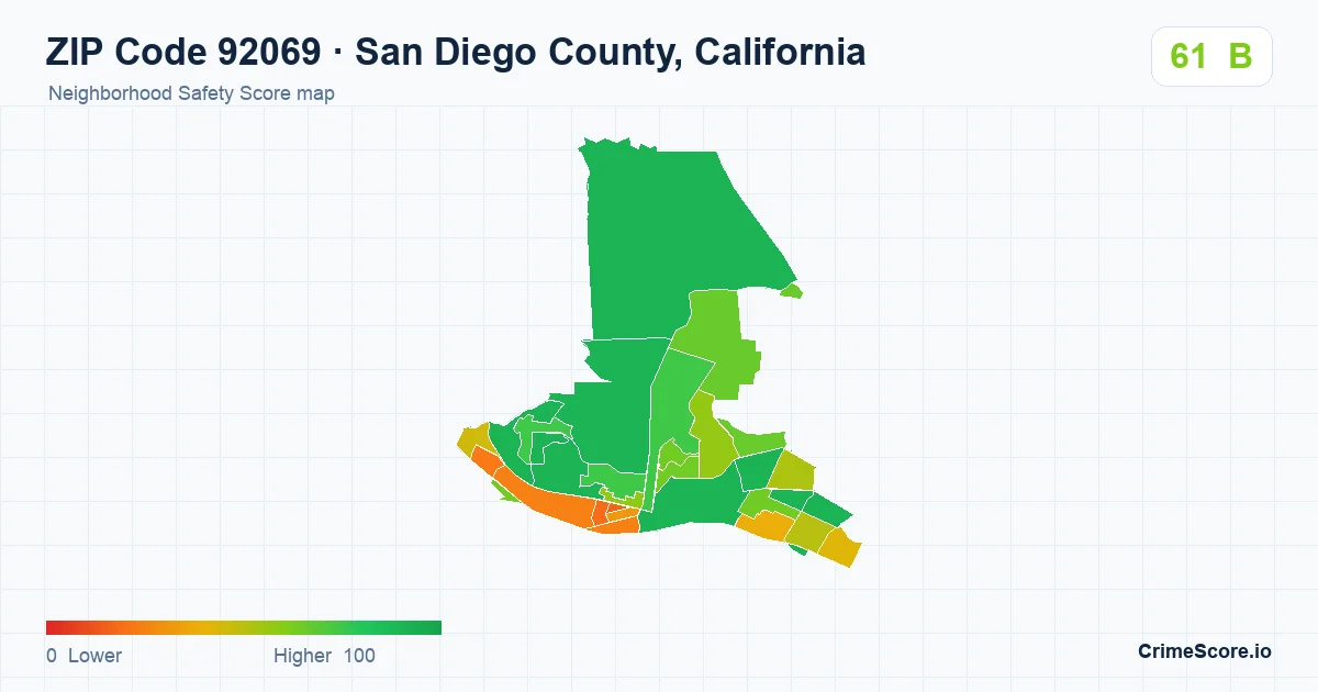 ZIP Code 92069 in San Diego County, California neighborhood Safety Score map