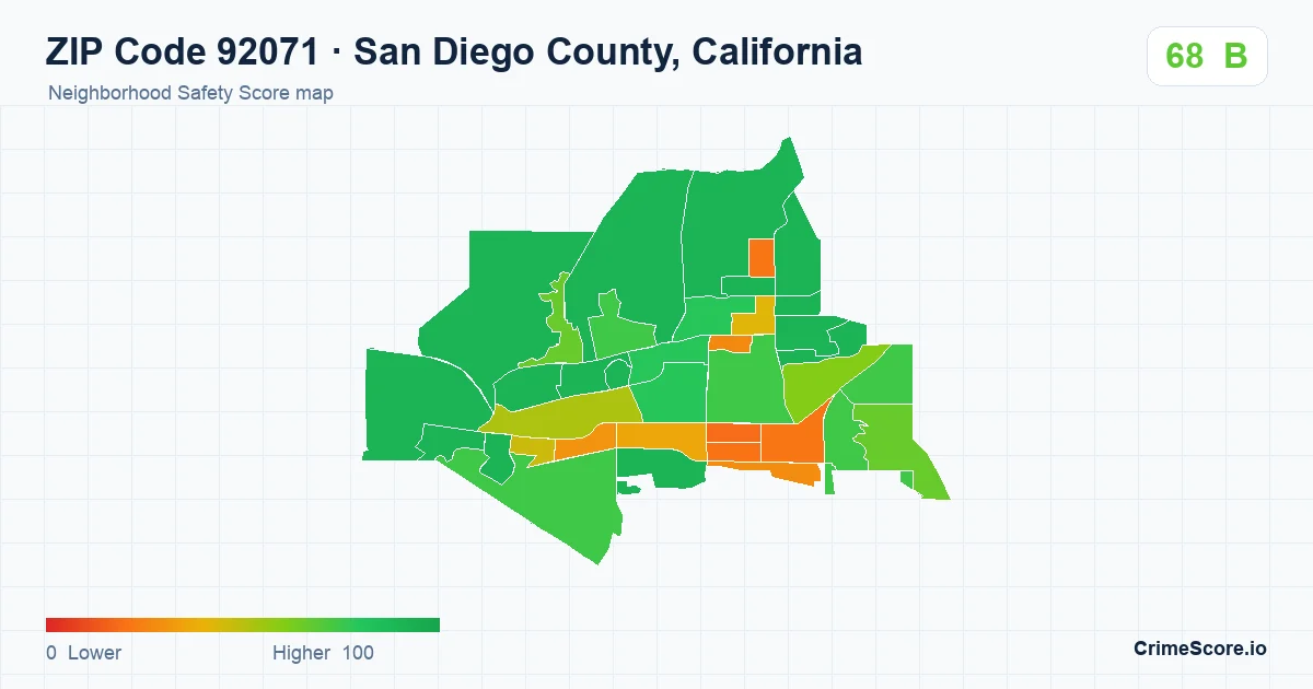 ZIP Code 92071 in San Diego County, California neighborhood Safety Score map