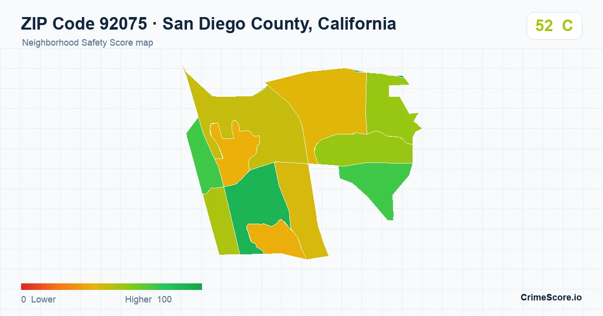 ZIP Code 92075 in San Diego County, California neighborhood Safety Score map