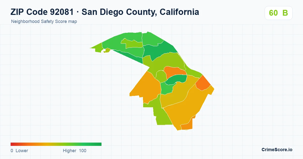 ZIP Code 92081 in San Diego County, California neighborhood Safety Score map