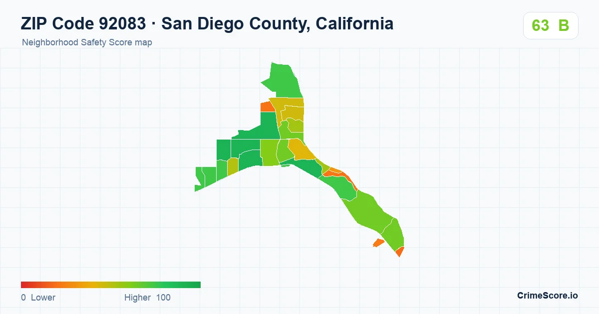 ZIP Code 92083 in San Diego County, California neighborhood Safety Score map