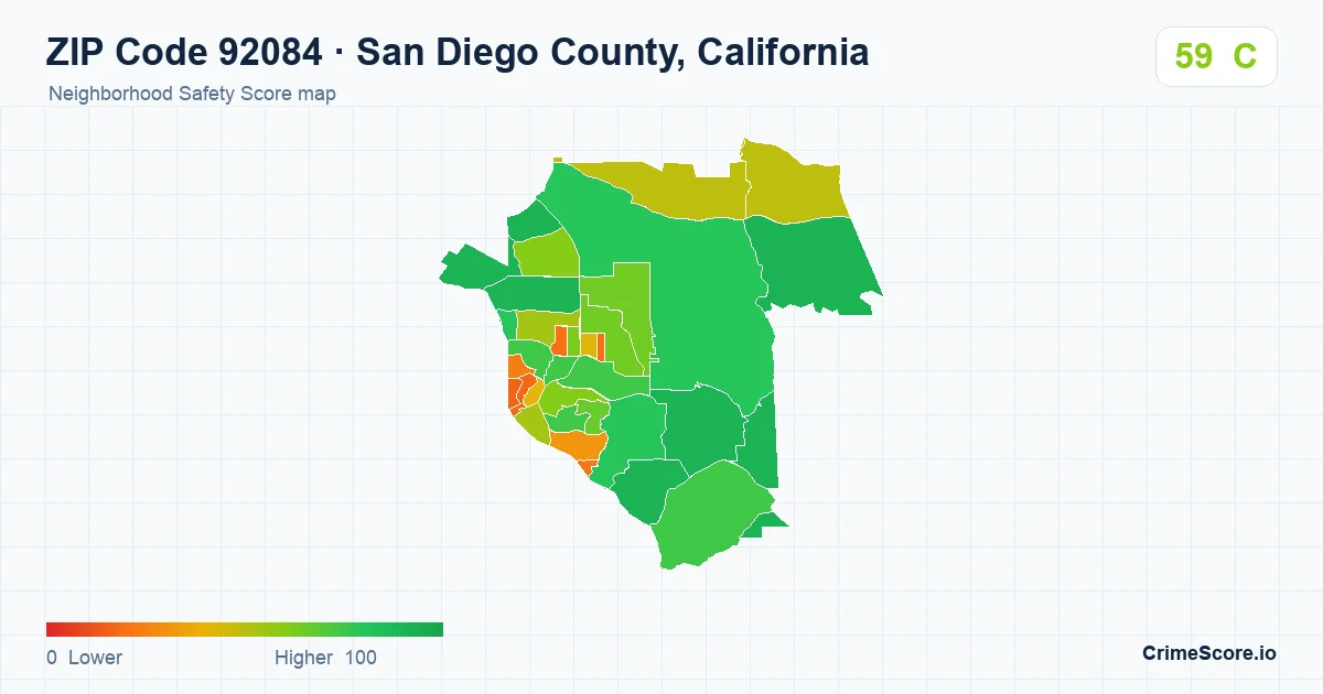 ZIP Code 92084 in San Diego County, California neighborhood Safety Score map