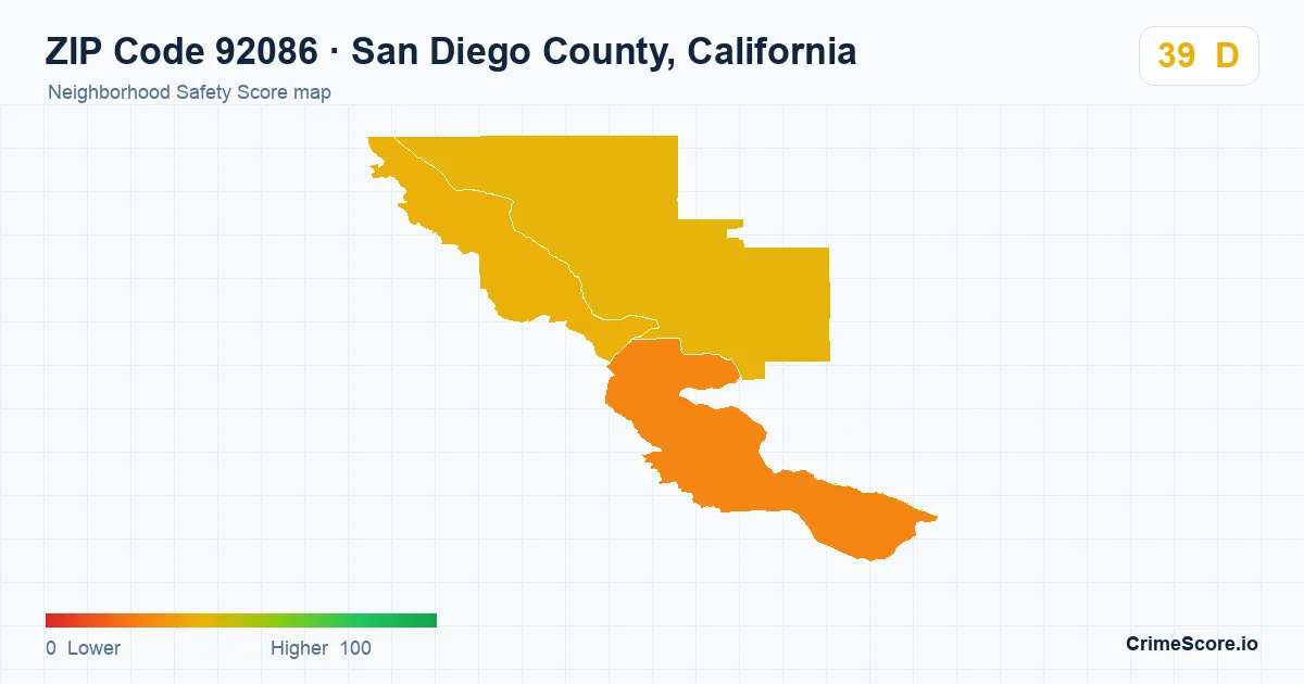 ZIP Code 92086 in San Diego County, California neighborhood Safety Score map