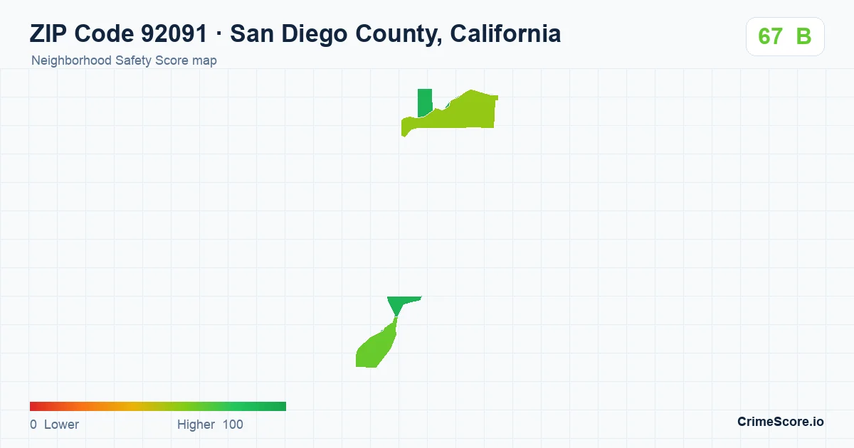 ZIP Code 92091 in San Diego County, California neighborhood Safety Score map