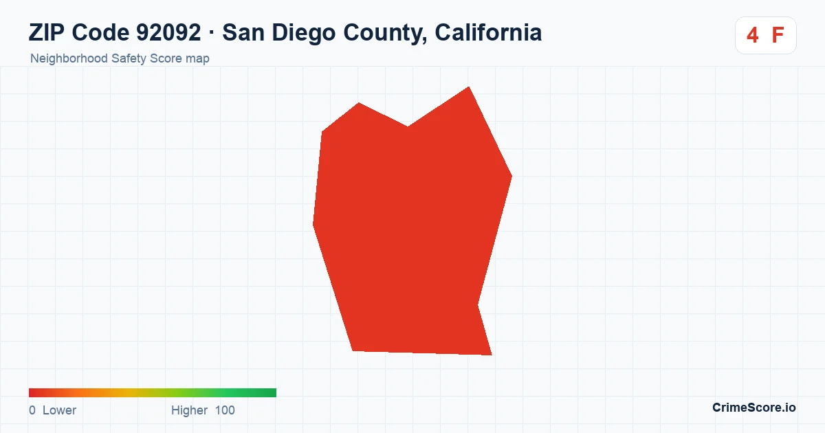 ZIP Code 92092 in San Diego County, California neighborhood Safety Score map