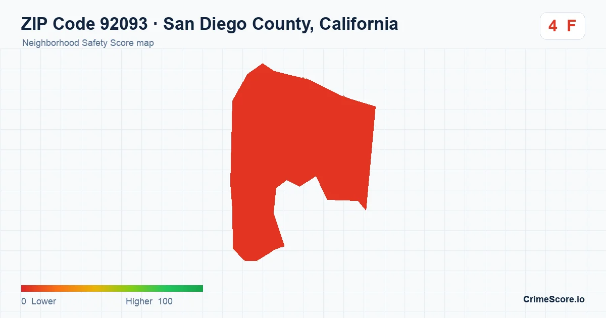 ZIP Code 92093 in San Diego County, California neighborhood Safety Score map