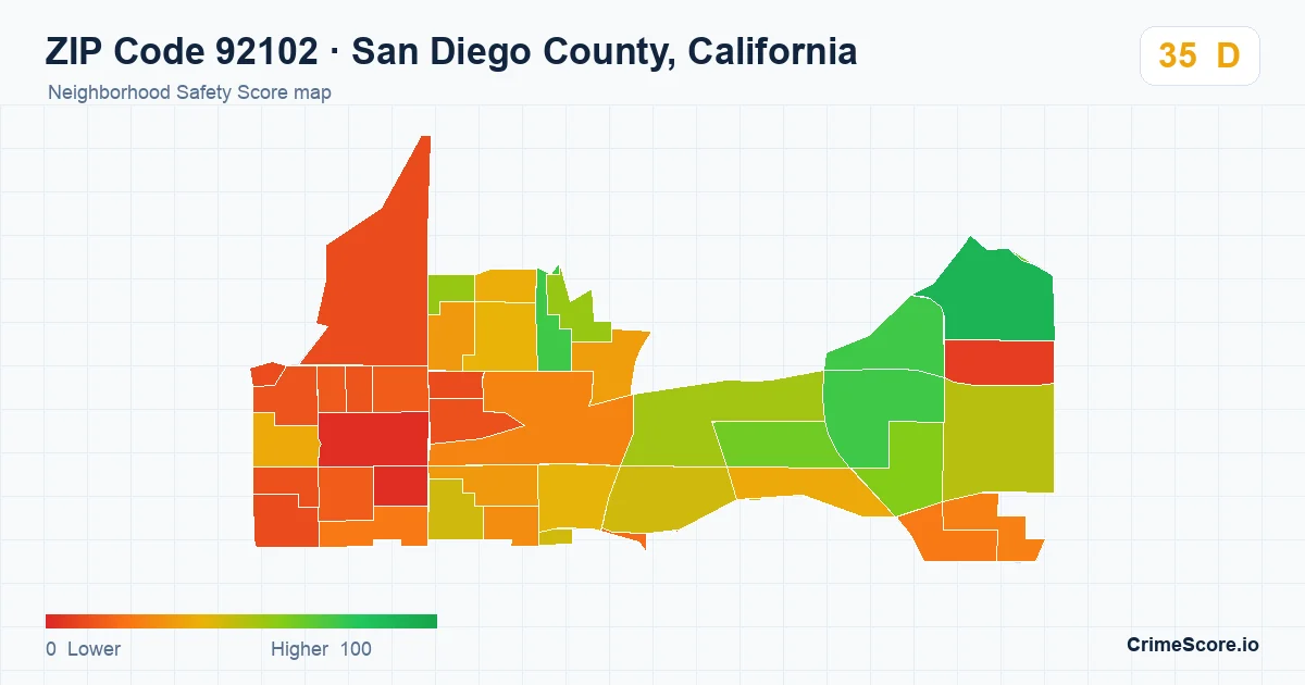 ZIP Code 92102 in San Diego County, California neighborhood Safety Score map