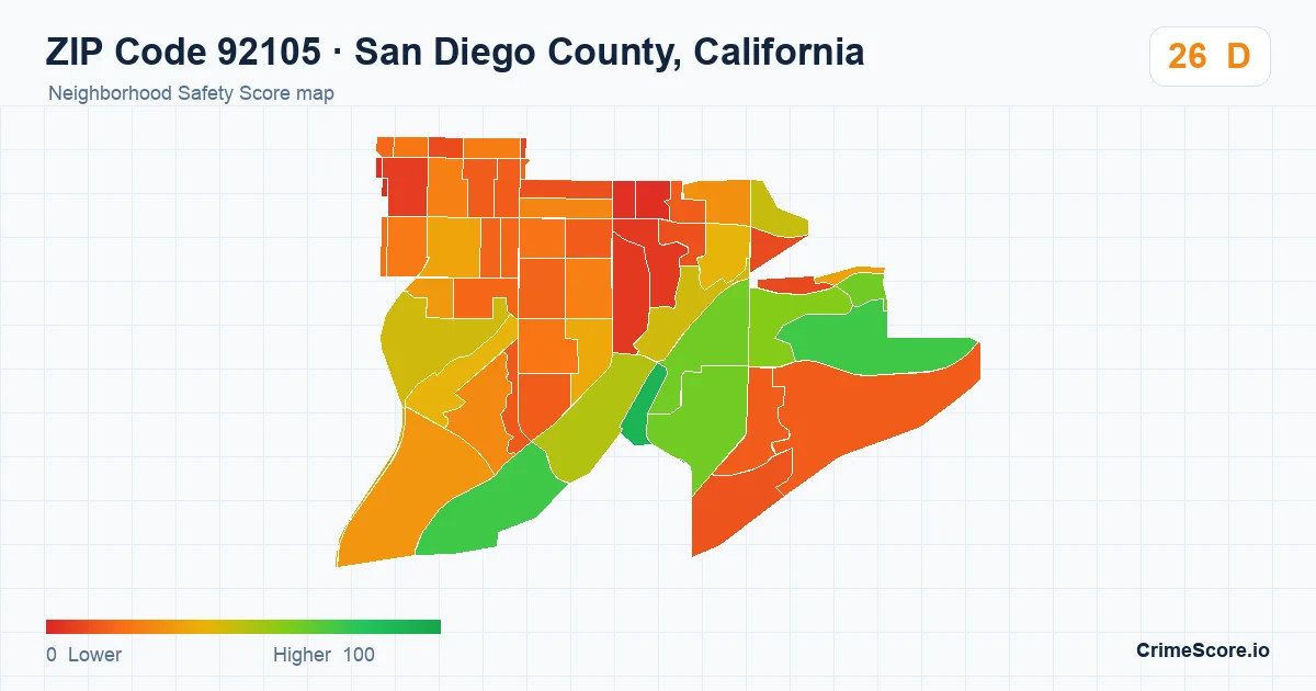 ZIP Code 92105 in San Diego County, California neighborhood Safety Score map