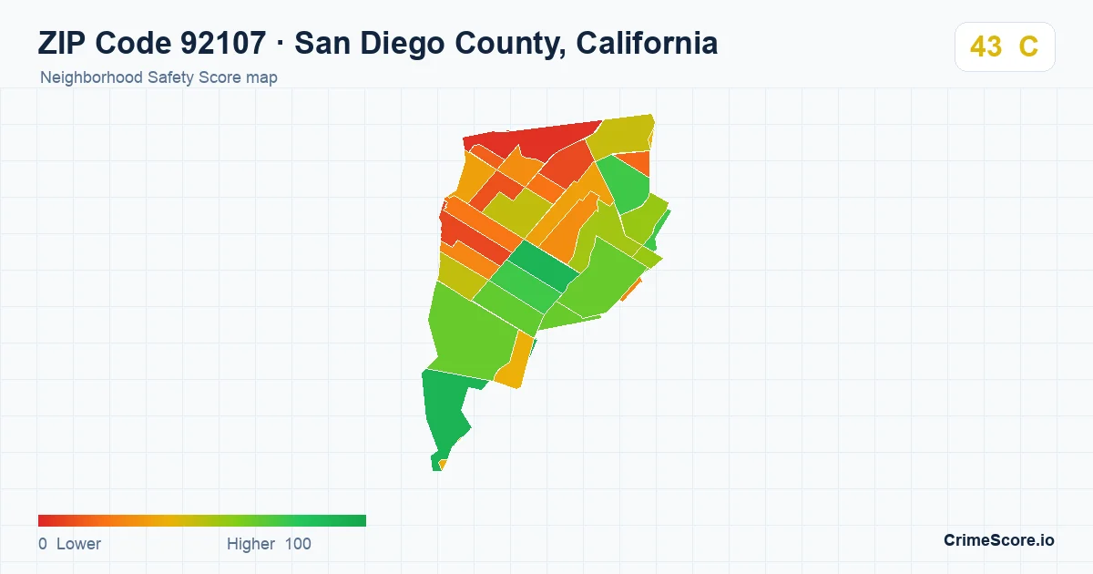 ZIP Code 92107 in San Diego County, California neighborhood Safety Score map
