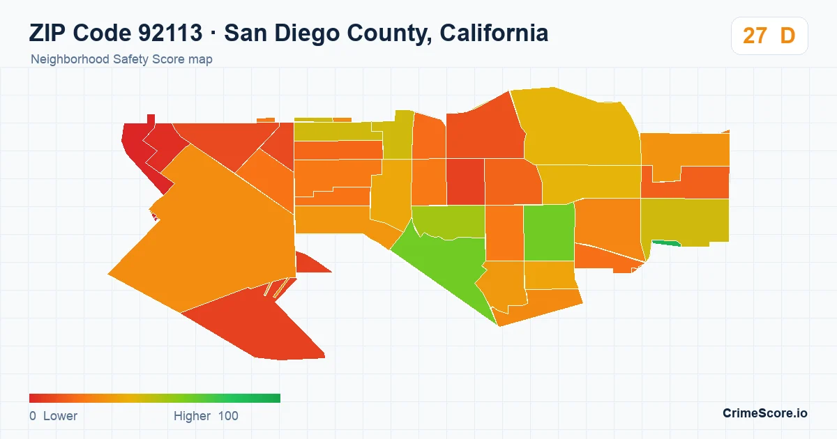 ZIP Code 92113 in San Diego County, California neighborhood Safety Score map