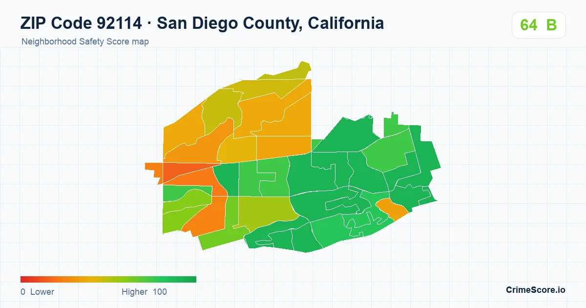 ZIP Code 92114 in San Diego County, California neighborhood Safety Score map