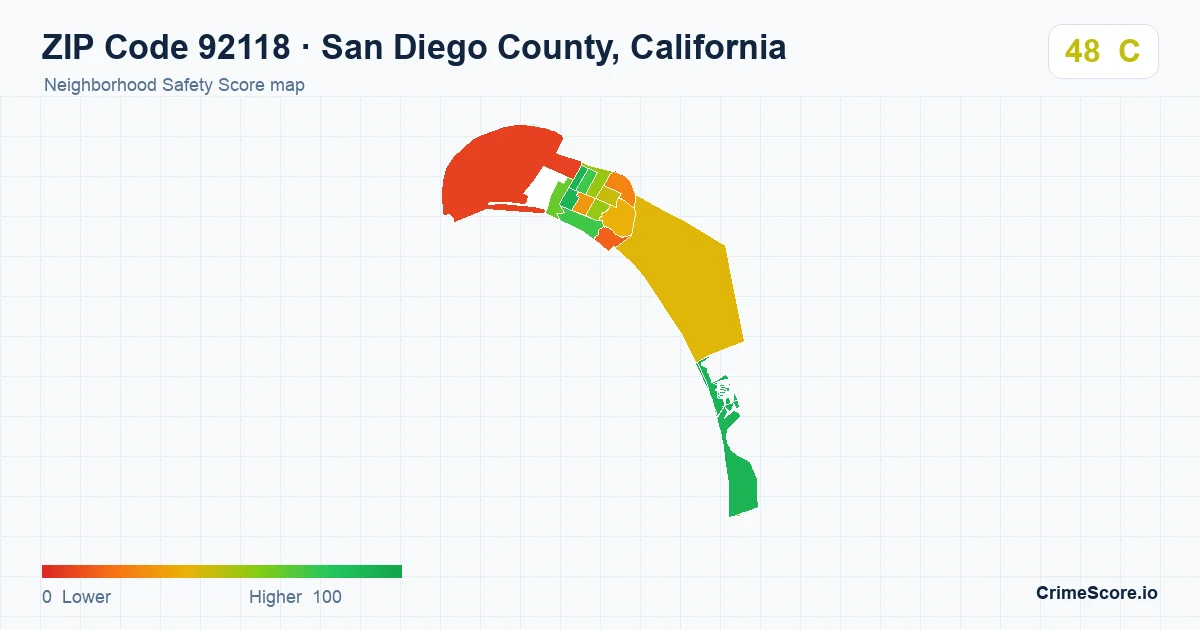 ZIP Code 92118 in San Diego County, California neighborhood Safety Score map