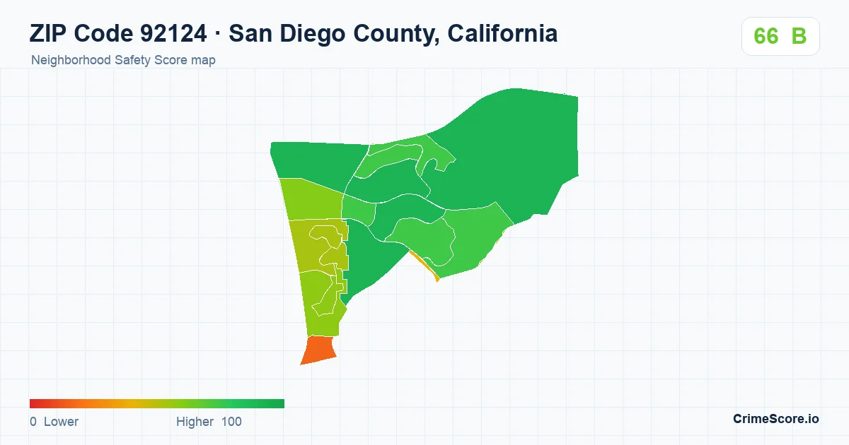 ZIP Code 92124 in San Diego County, California neighborhood Safety Score map
