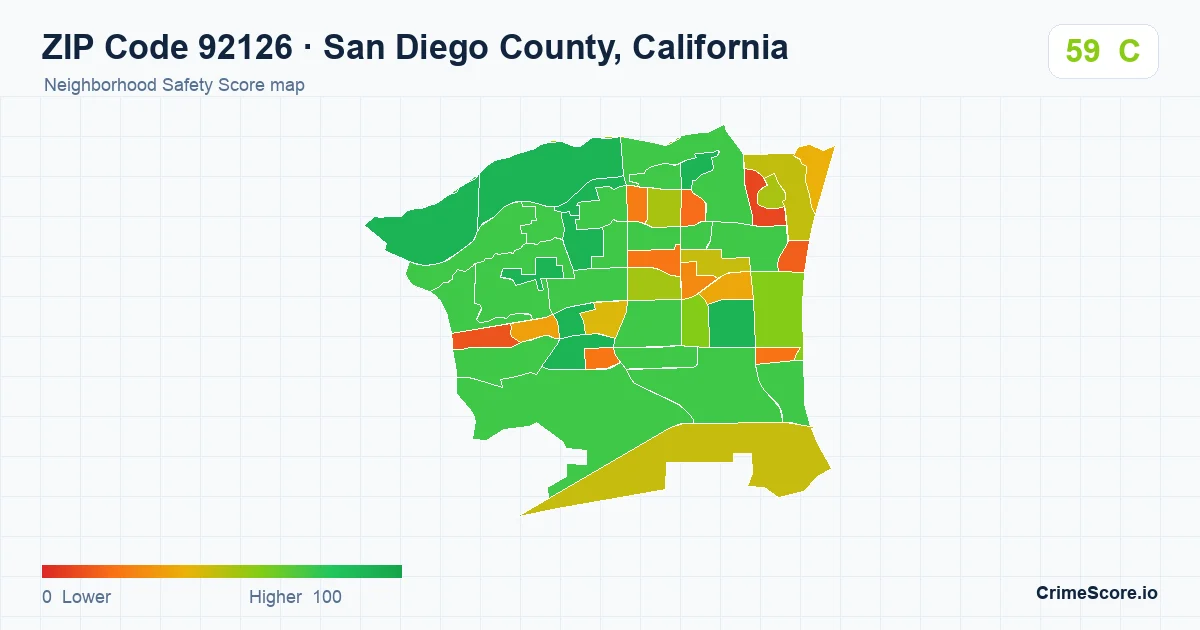 ZIP Code 92126 in San Diego County, California neighborhood Safety Score map