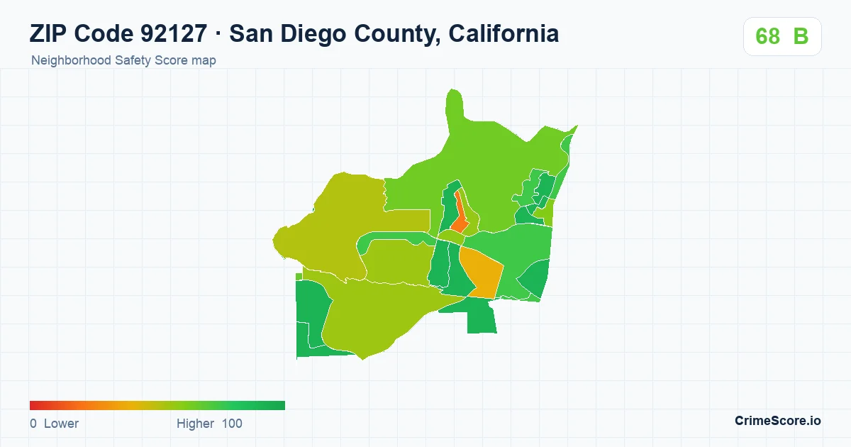 ZIP Code 92127 in San Diego County, California neighborhood Safety Score map