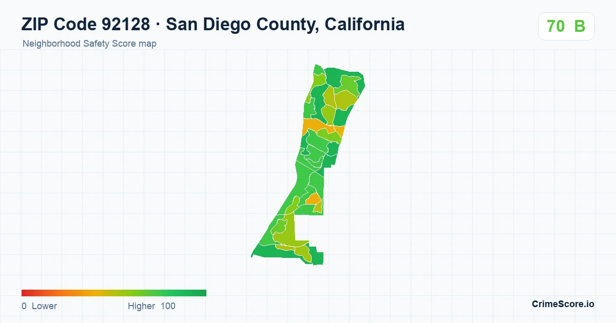 ZIP Code 92128 in San Diego County, California neighborhood Safety Score map
