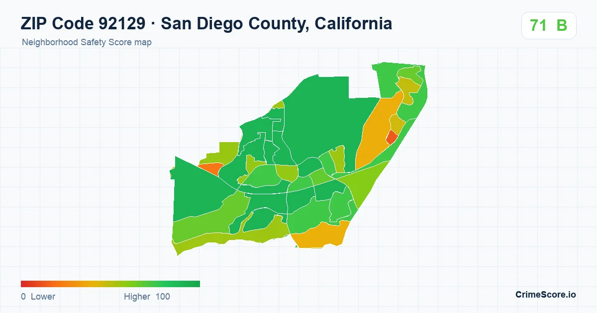 ZIP Code 92129 in San Diego County, California neighborhood Safety Score map