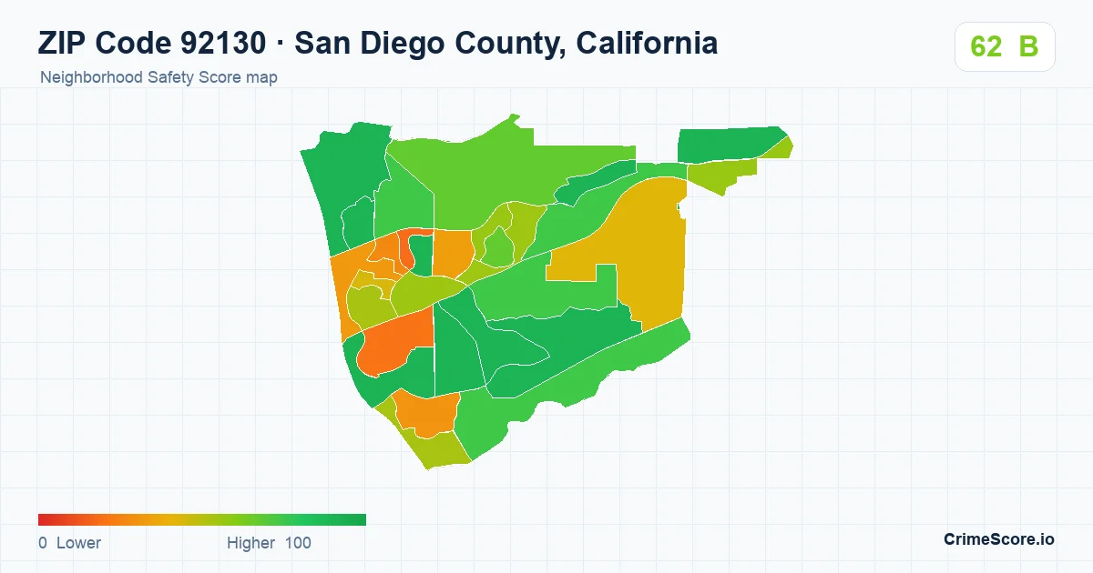 ZIP Code 92130 in San Diego County, California neighborhood Safety Score map