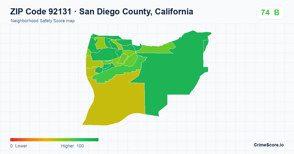 ZIP Code 92131 in San Diego County, California neighborhood Safety Score map