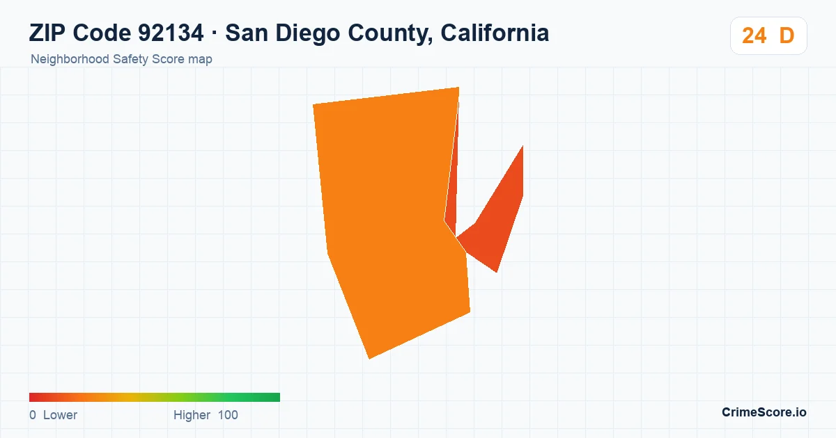 ZIP Code 92134 in San Diego County, California neighborhood Safety Score map