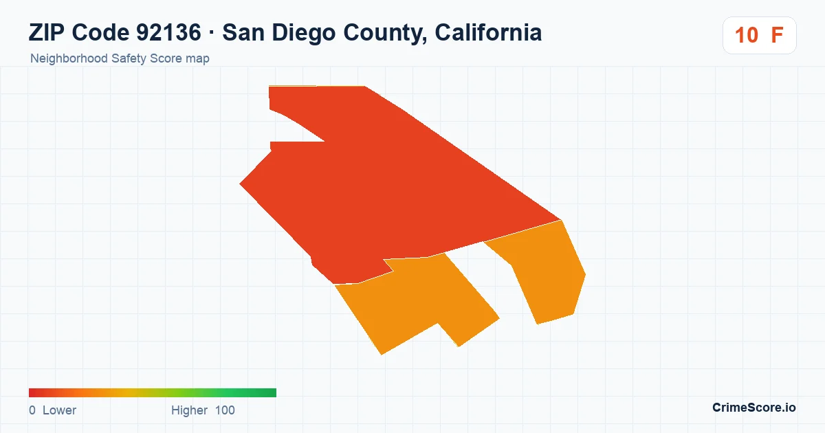 ZIP Code 92136 in San Diego County, California neighborhood Safety Score map