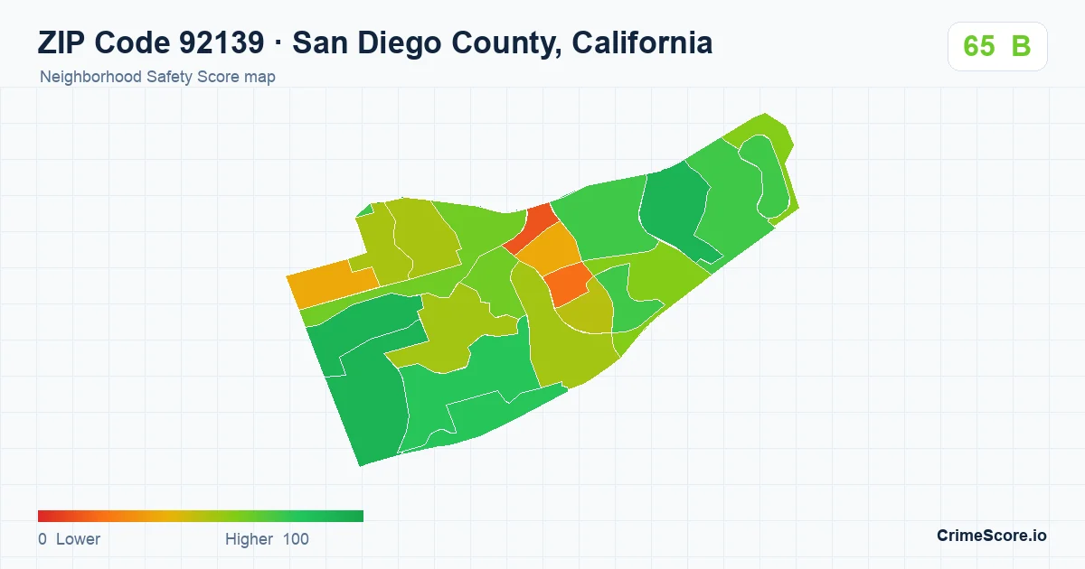 ZIP Code 92139 in San Diego County, California neighborhood Safety Score map