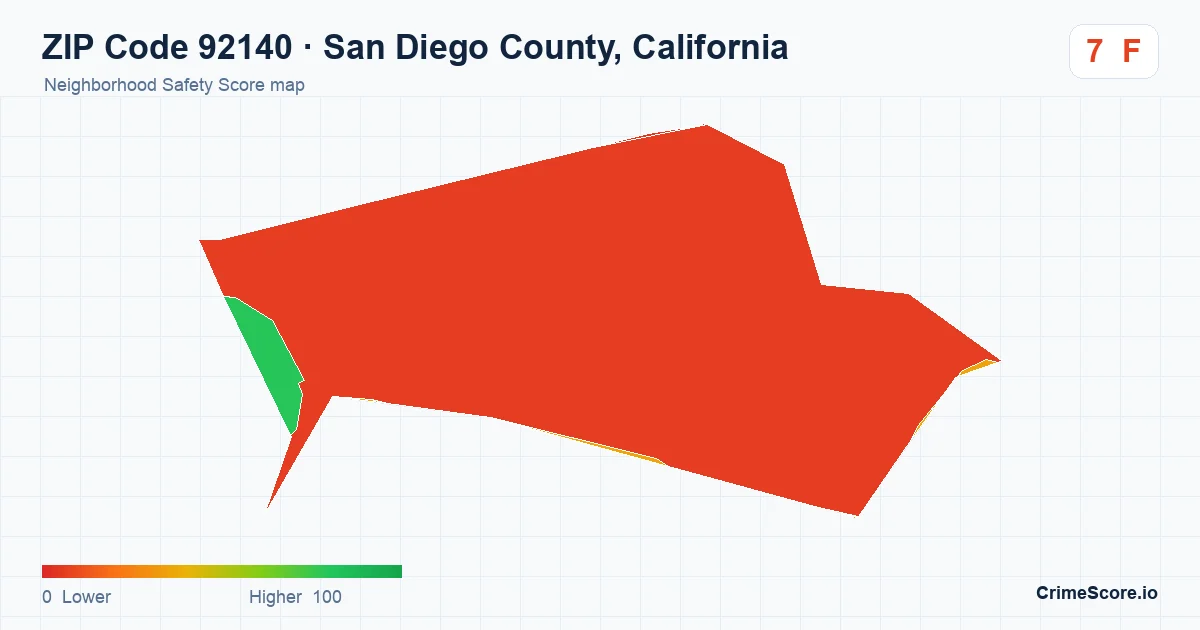 ZIP Code 92140 in San Diego County, California neighborhood Safety Score map